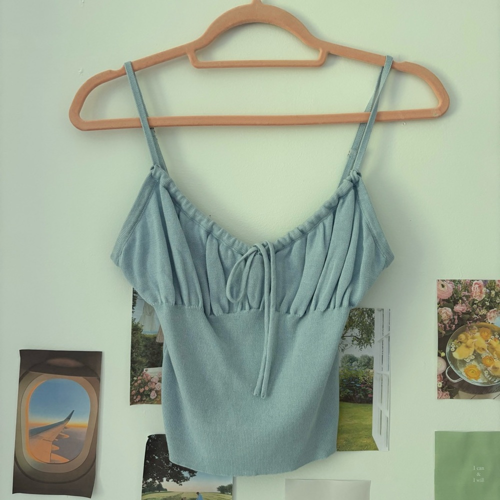 Blue Thin Knit Cropped Tank